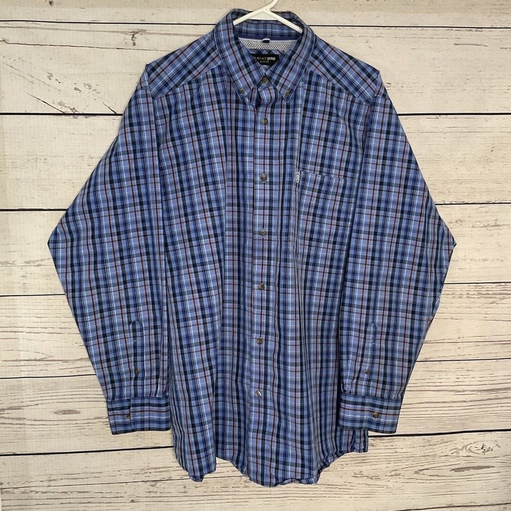 NWOT Ariat Pro Series Blue/Red Checks Long Sleeve Button Up Shirt Men XL China